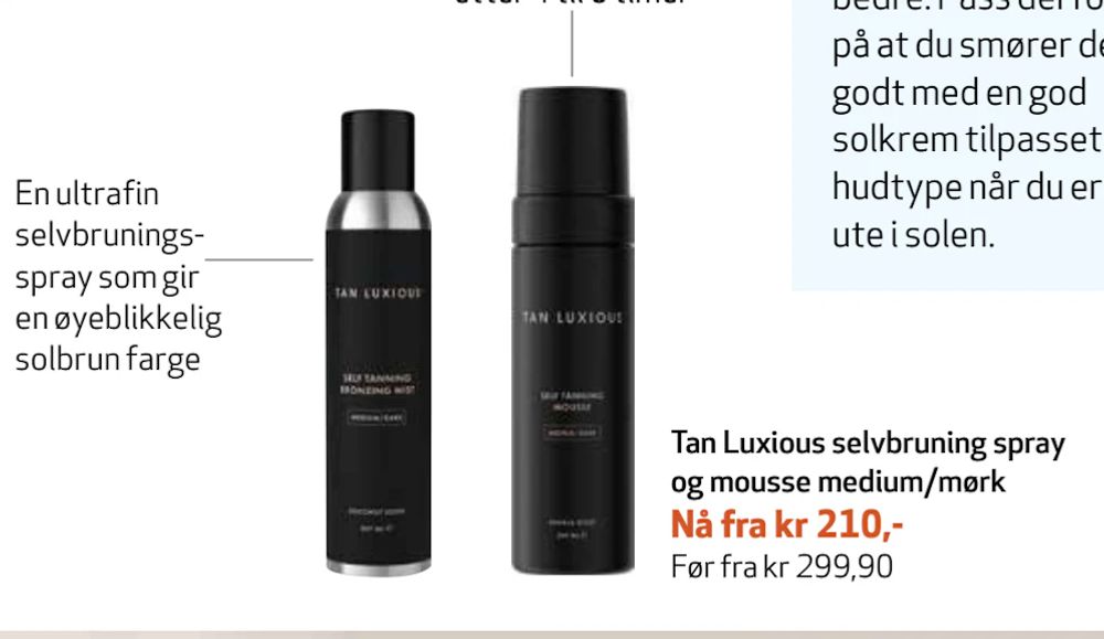 Tilbud på Tan Luxious selvbruning spray og mousse medium/mørk fra Apotek 1 til 210 kr