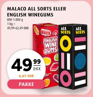 MALACO ALL SORTS ELLER ENGLISH WINEGUMS