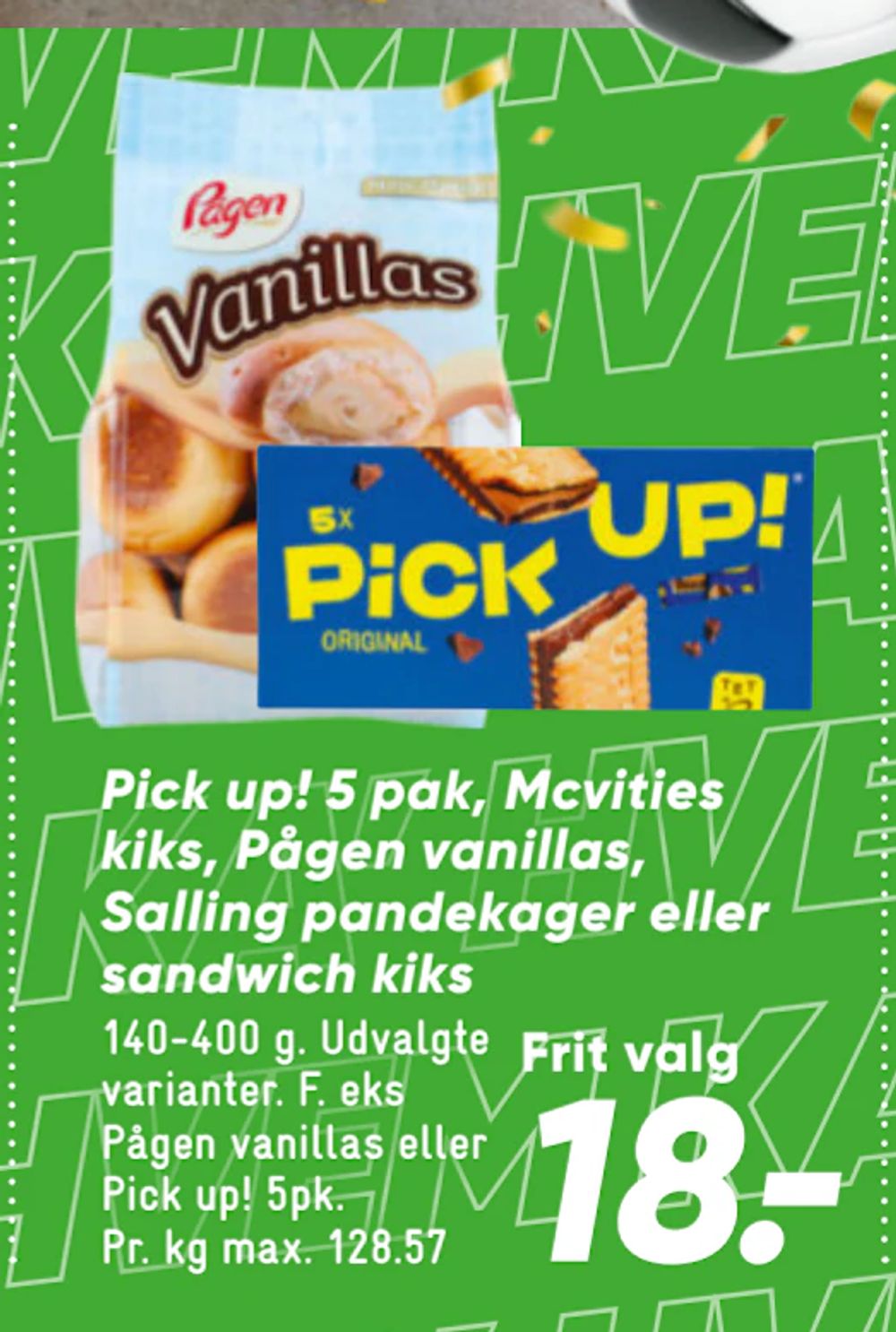 Tilbud på Pick up! 5 pak, Mcvities kiks, Pågen vanillas, Salling pandekager eller sandwich kiks fra Bilka til 18 kr.