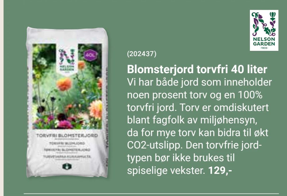 Tilbud på Blomsterjord torvfri 40 liter fra Europris til 129 kr