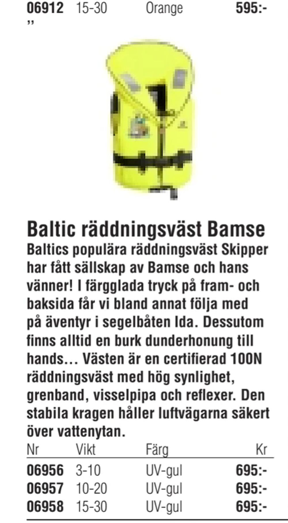 Erbjudanden på Baltic räddningsväst Bamse från Erlandsons Brygga för 695 kr
