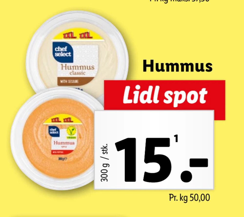 Tilbud på Hummus fra Lidl til 15 kr.