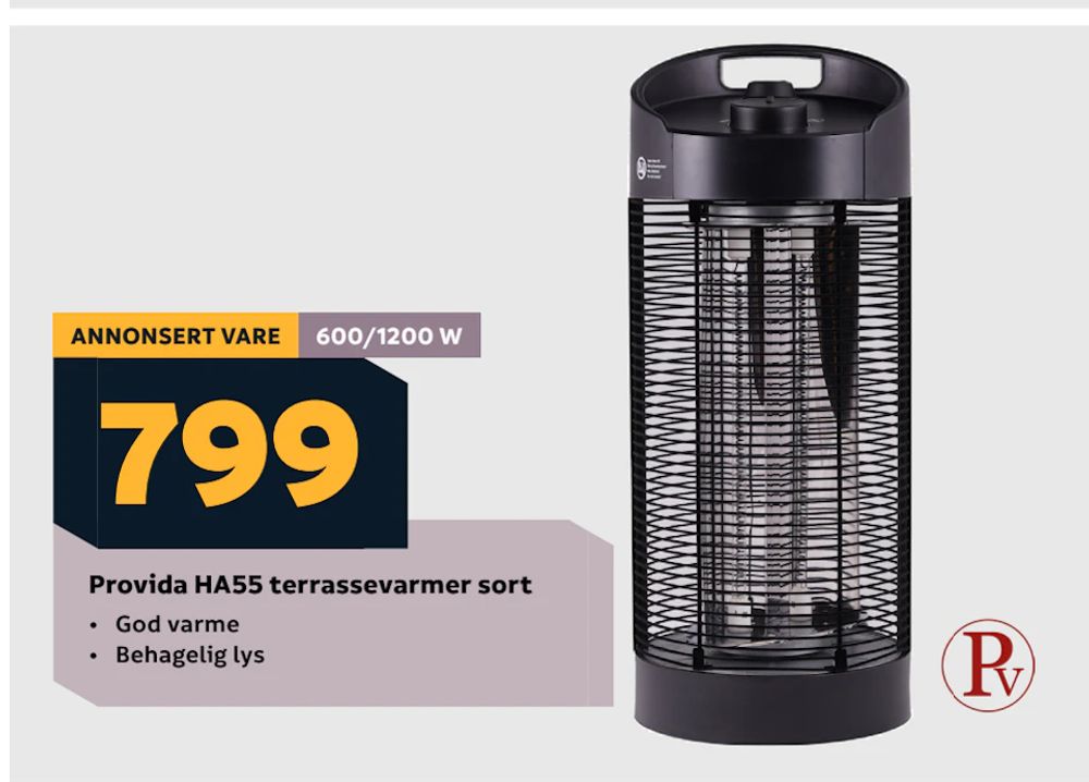 Tilbud på Provida HA55 terrassevarmer sort fra Megaflis til 799 kr