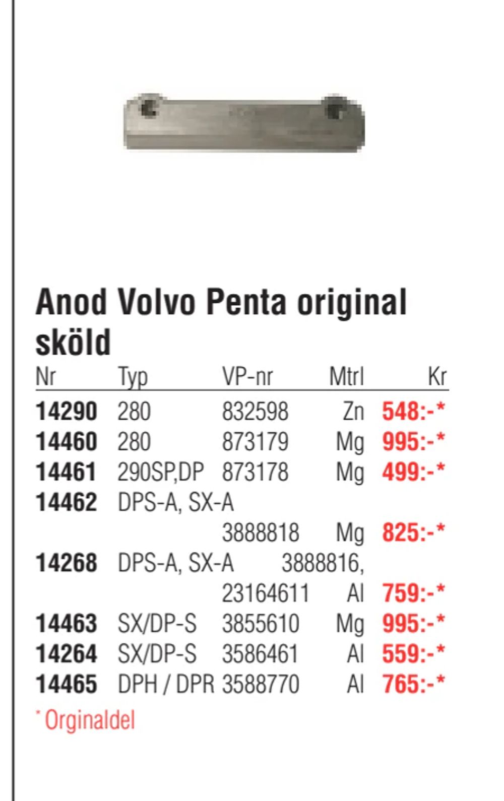 Erbjudanden på Anod Volvo Penta original sköld från Erlandsons Brygga för 499 kr