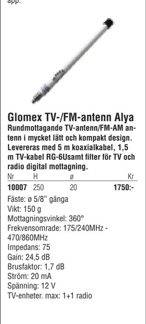 Glomex TV-/FM-antenn Alya