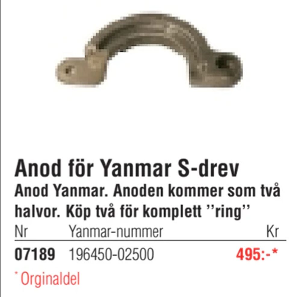 Erbjudanden på Anod för Yanmar S-drev från Erlandsons Brygga för 495 kr