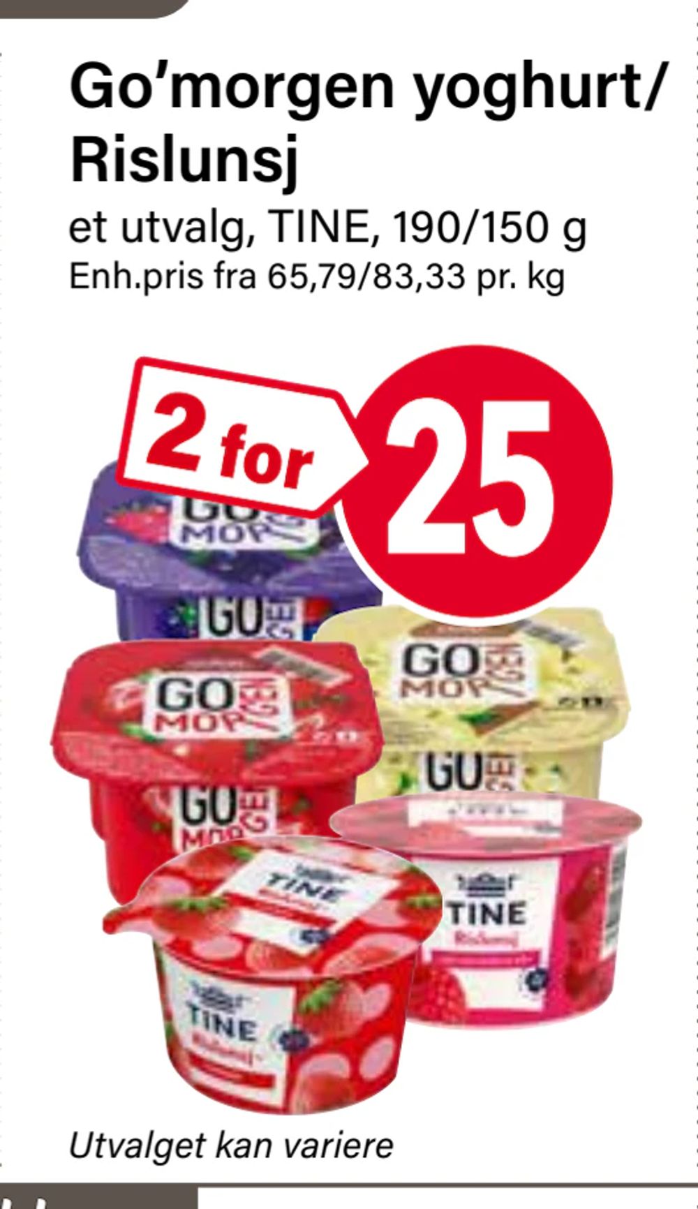 Tilbud på Go’morgen yoghurt/ Rislunsj fra Nærbutikken til 25 kr