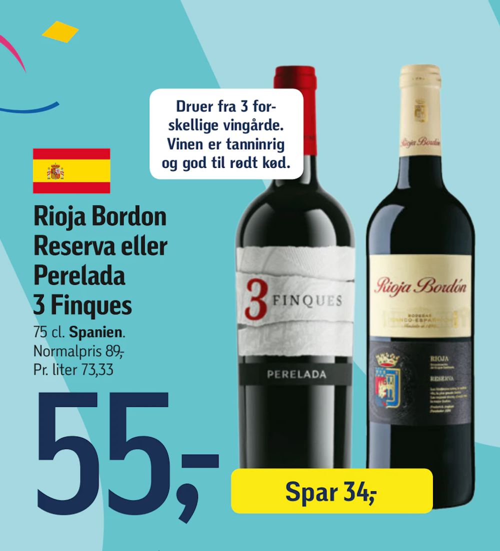 Tilbud på Rioja Bordon Reserva eller Perelada 3 Finques fra føtex til 55 kr.