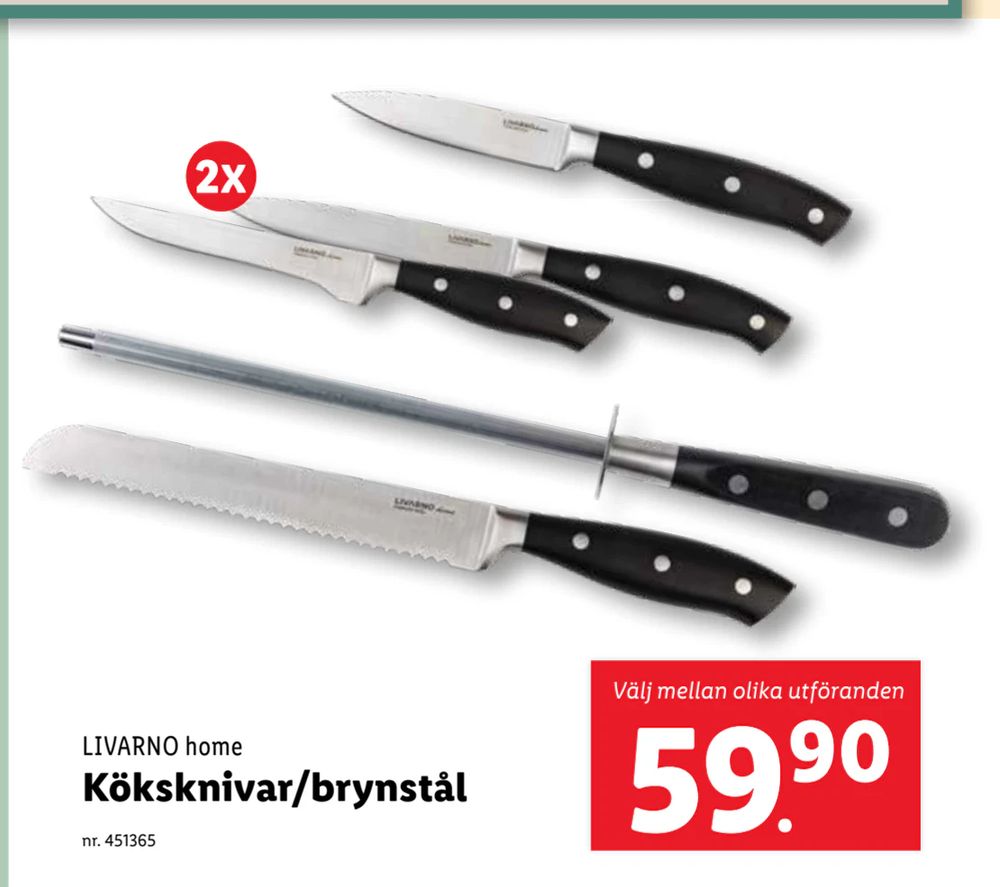 Erbjudanden på Köksknivar/brynstål från Lidl för 59,90 kr