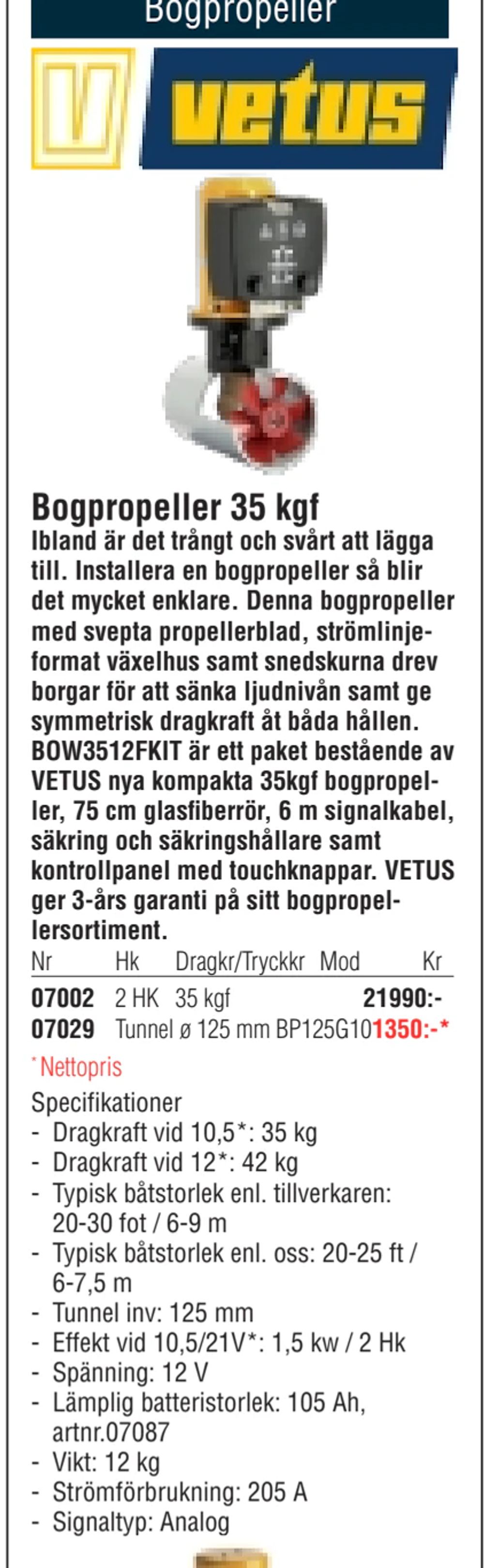Erbjudanden på Bogpropeller 35 kgf från Erlandsons Brygga för 21 990 kr