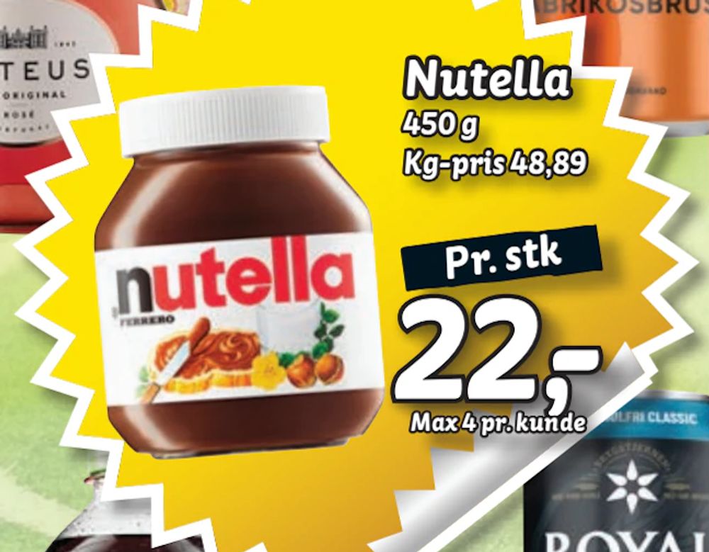 Tilbud på Nutella fra fakta Tyskland til 22 kr.