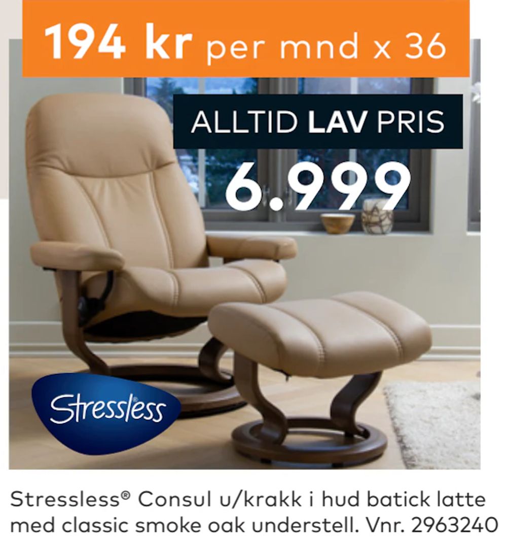 Tilbud på Stressless® Consul u/krakk fra Skeidar til 6 999 kr