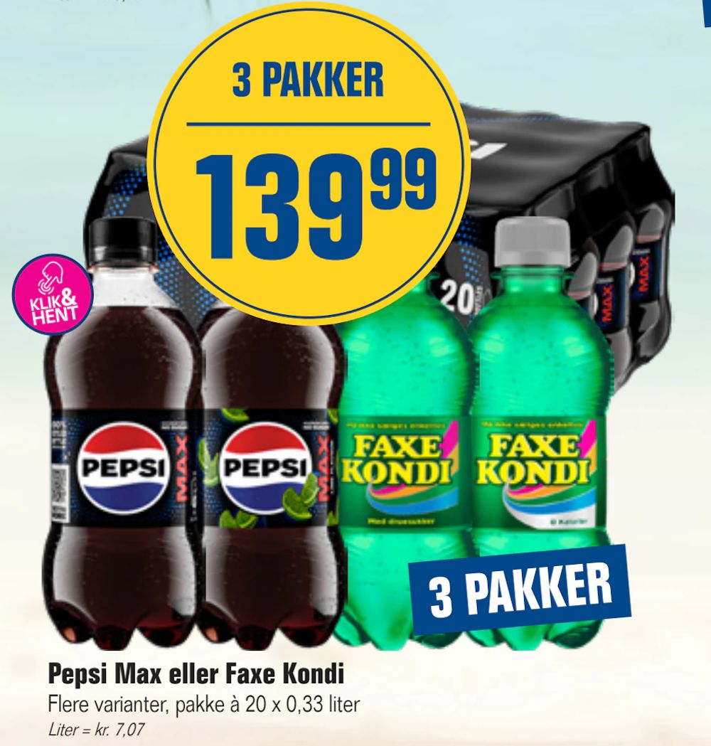 Tilbud på Pepsi Max eller Faxe Kondi fra Otto Duborg til 139,99 kr.