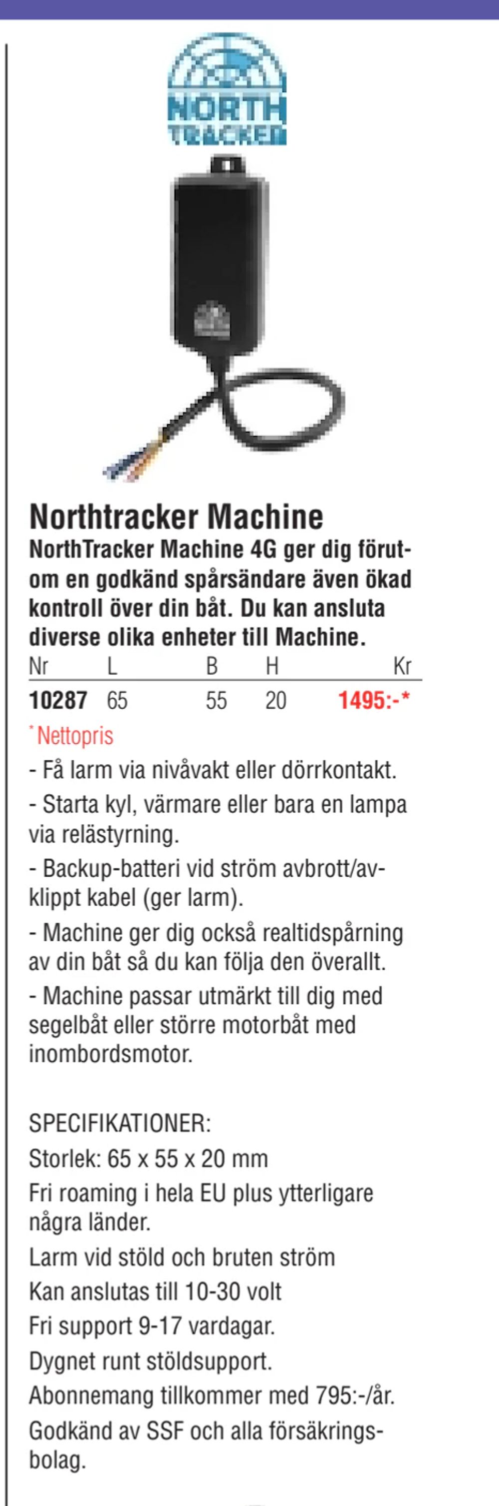 Erbjudanden på Northtracker Machine från Erlandsons Brygga för 1 495 kr