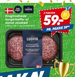 Krogmodnede burgerbøffer af dansk oksekød