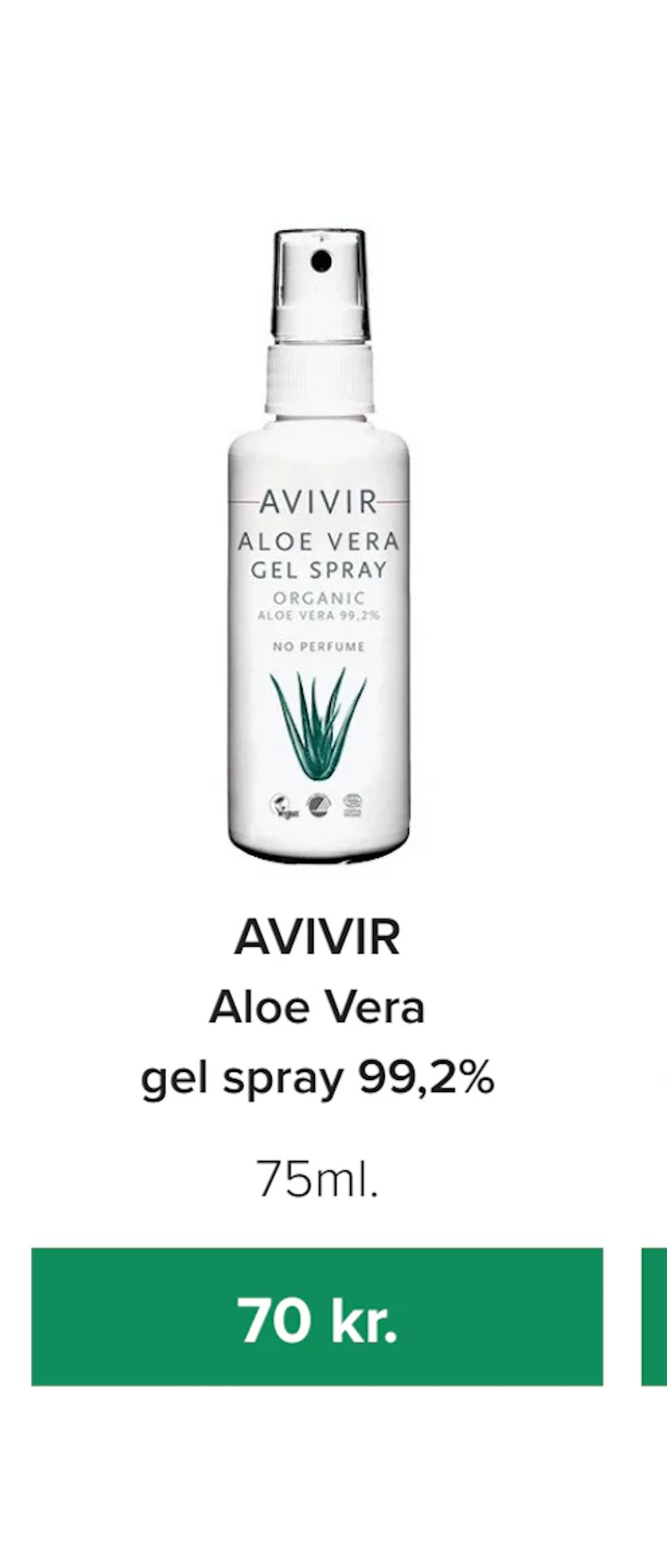 Tilbud på Aloe Vera gel spray 99,2% fra Helsemin til 70 kr.