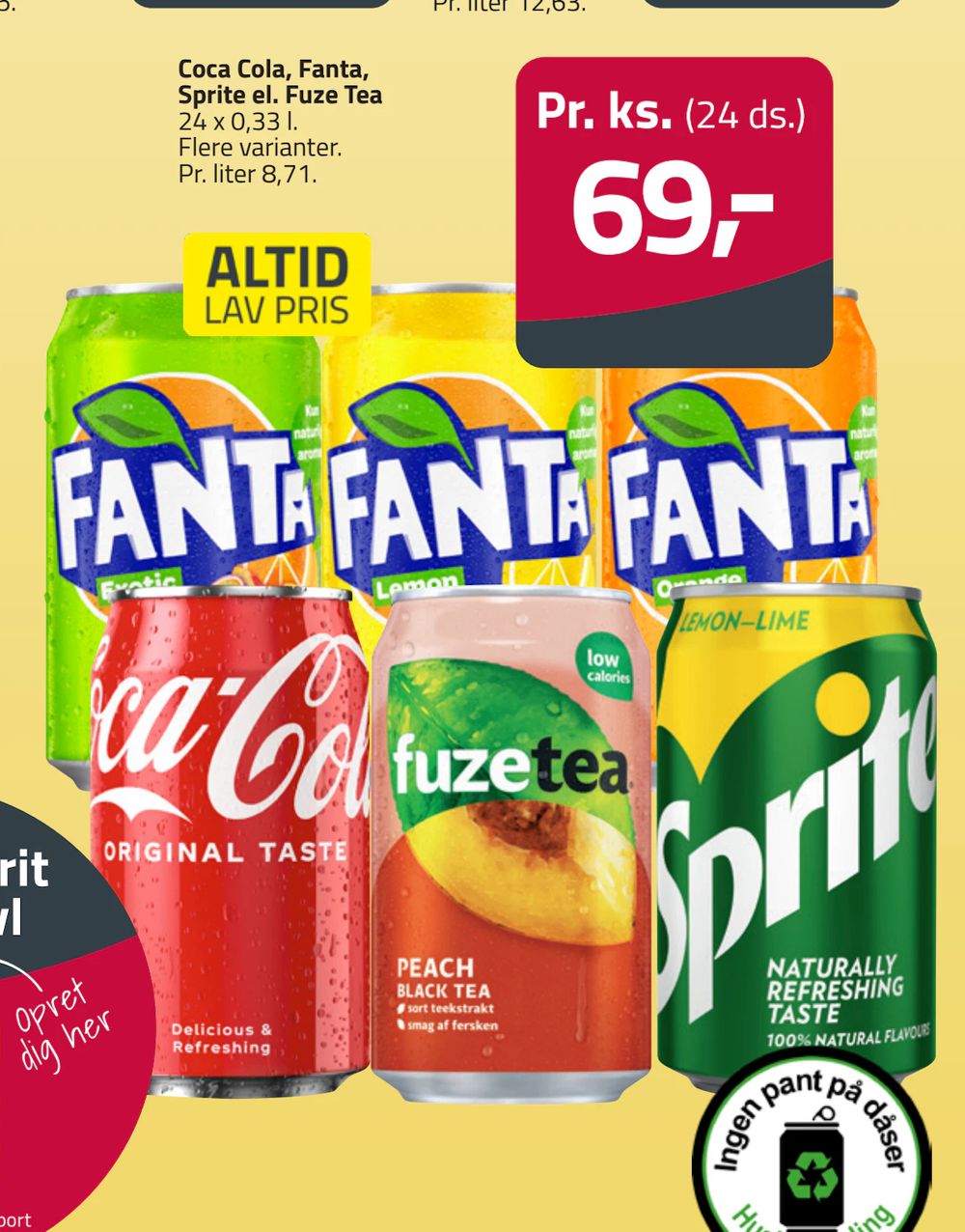 Tilbud på Coca Cola, Fanta, Sprite el. Fuze Tea fra Fleggaard til 69 kr.
