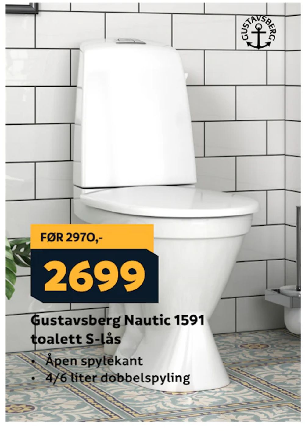 Tilbud på Gustavsberg Nautic 1591 toalett S-lås fra Megaflis til 2 699 kr