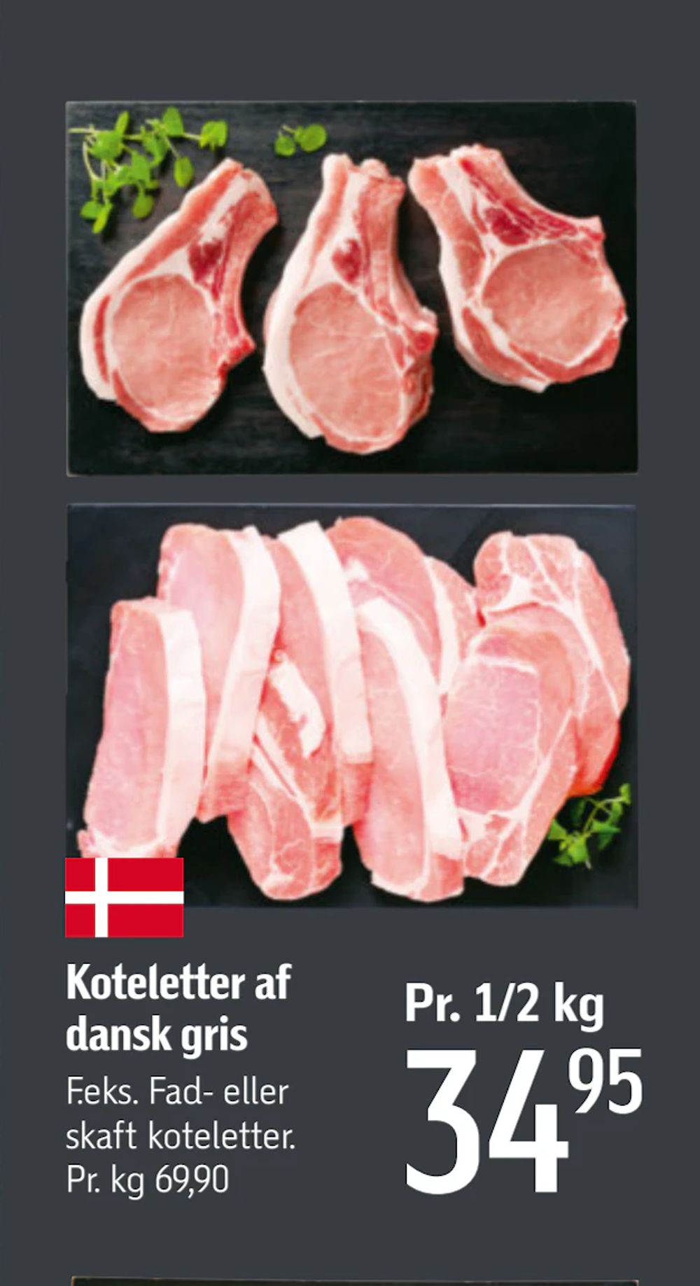 Tilbud på Koteletter af dansk gris fra føtex til 34,95 kr.