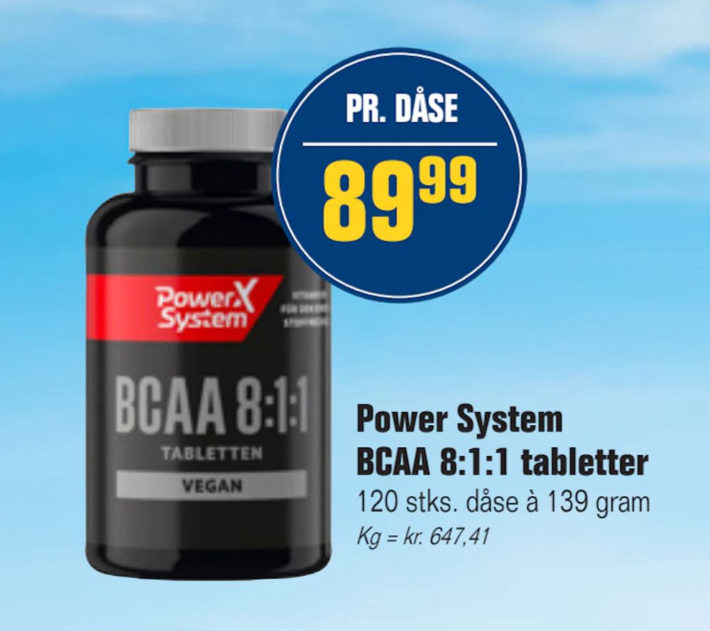 Tilbud på Power System BCAA 8:1:1 tabletter fra Otto Duborg til 89,99 kr.