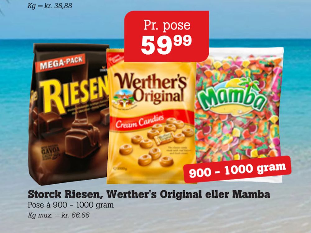 Tilbud på Storck Riesen, Werther's Original eller Mamba fra Poetzsch Padborg til 59,99 kr.