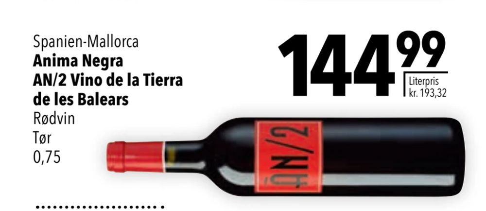 Tilbud på Anima Negra AN/2 Vino de la Tierra de les Balears fra CITTI til 144,99 kr.