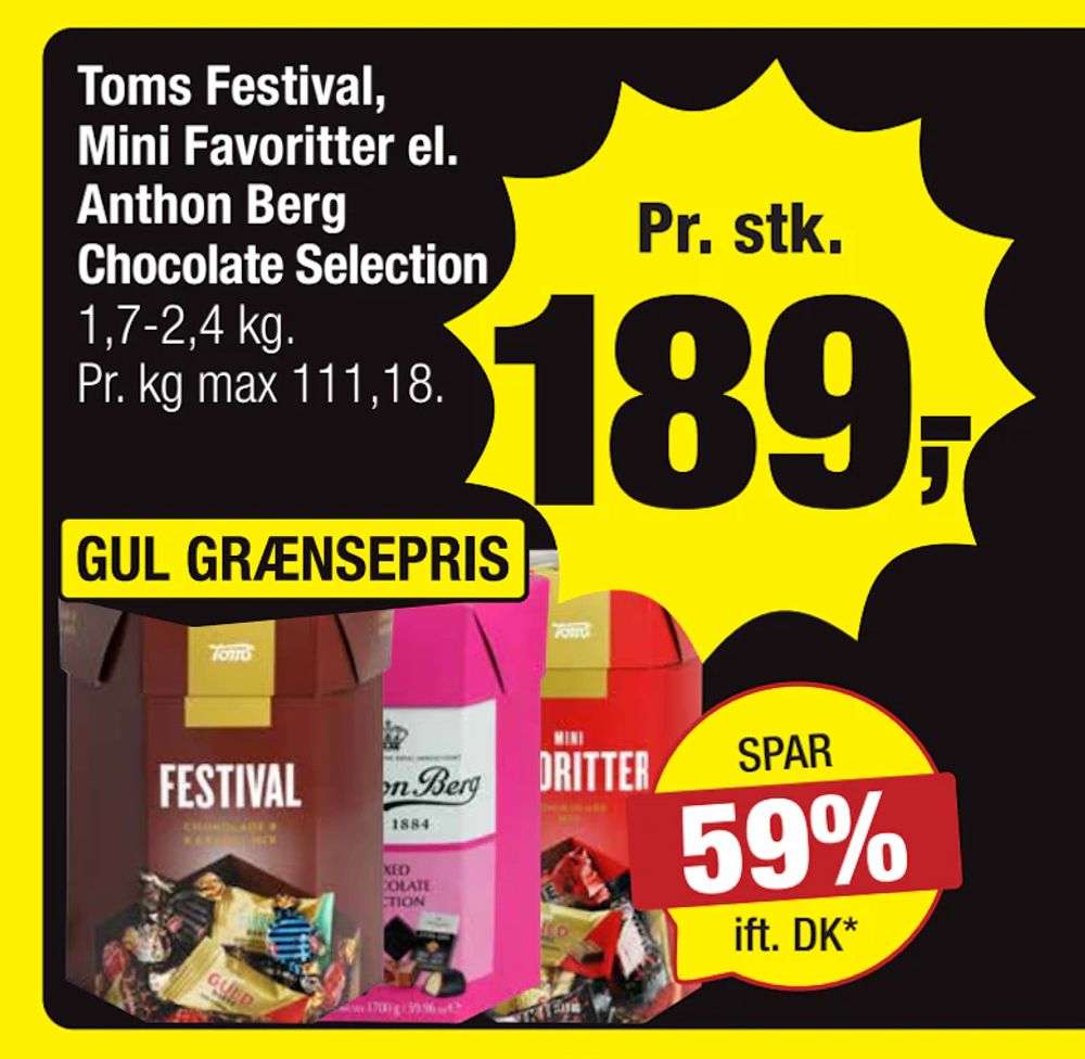 Tilbud på Toms Festival, Mini Favoritter el. Anthon Berg Chocolate Selection fra Calle til 189 kr.