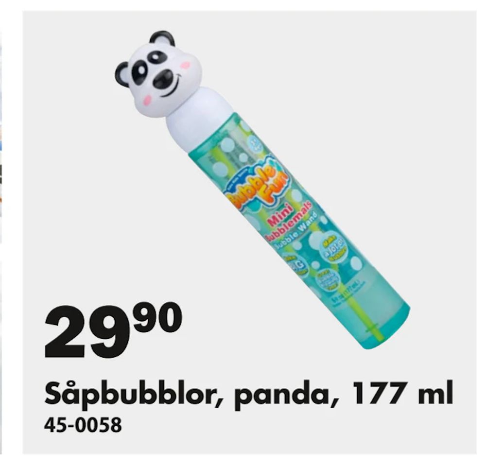 Erbjudanden på Såpbubblor, panda, 177 ml från Biltema för 29,90 kr