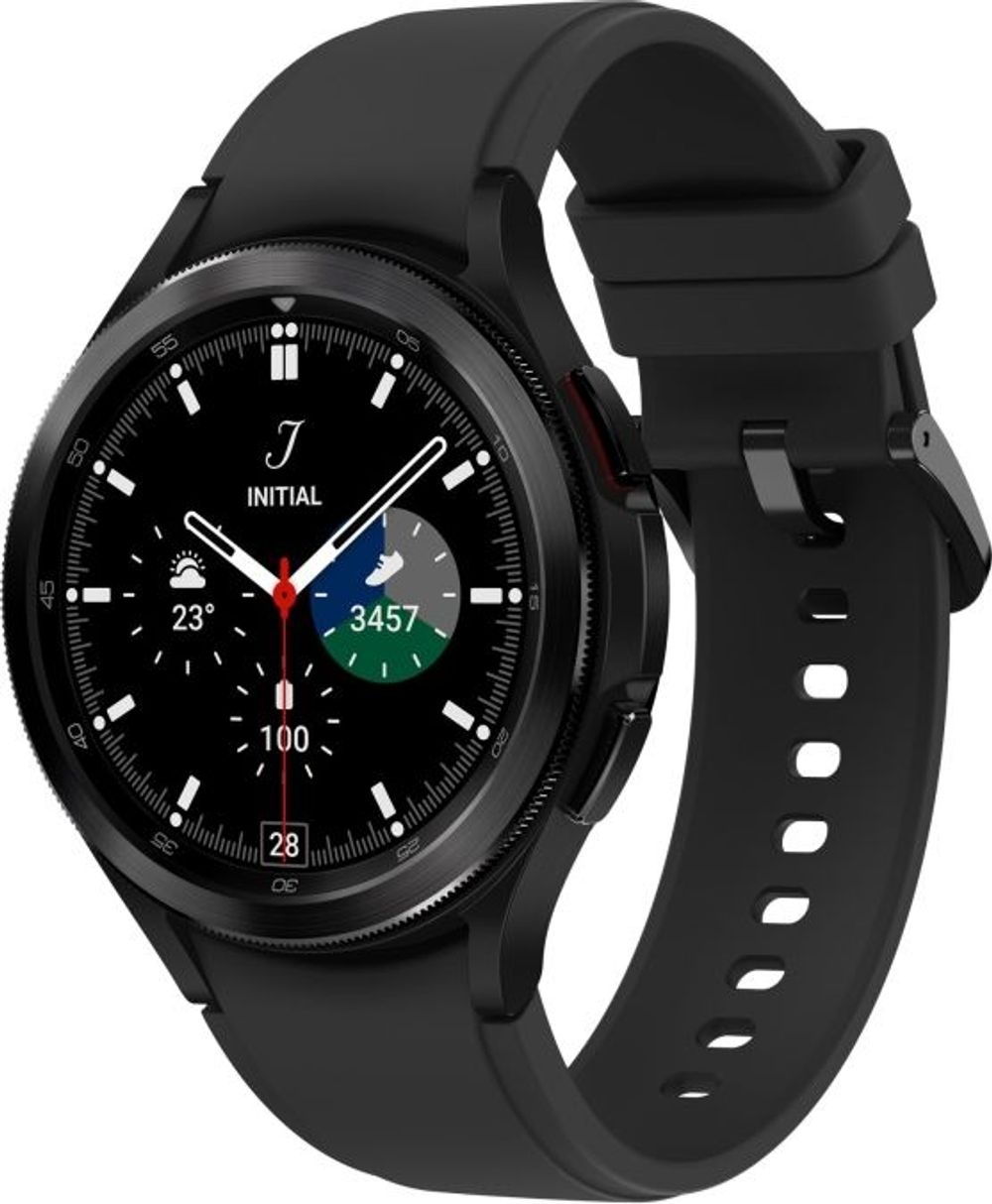 Tilbud på Samsung® | Galaxy Watch4 Classic - 46 mm - sort - smart ur med rillesportsbånd - fluoroelastomer - sort - display 1.4" - 16 GB - NFC, Wi-Fi, Bluetooth fra ComputerSalg til 999 kr.