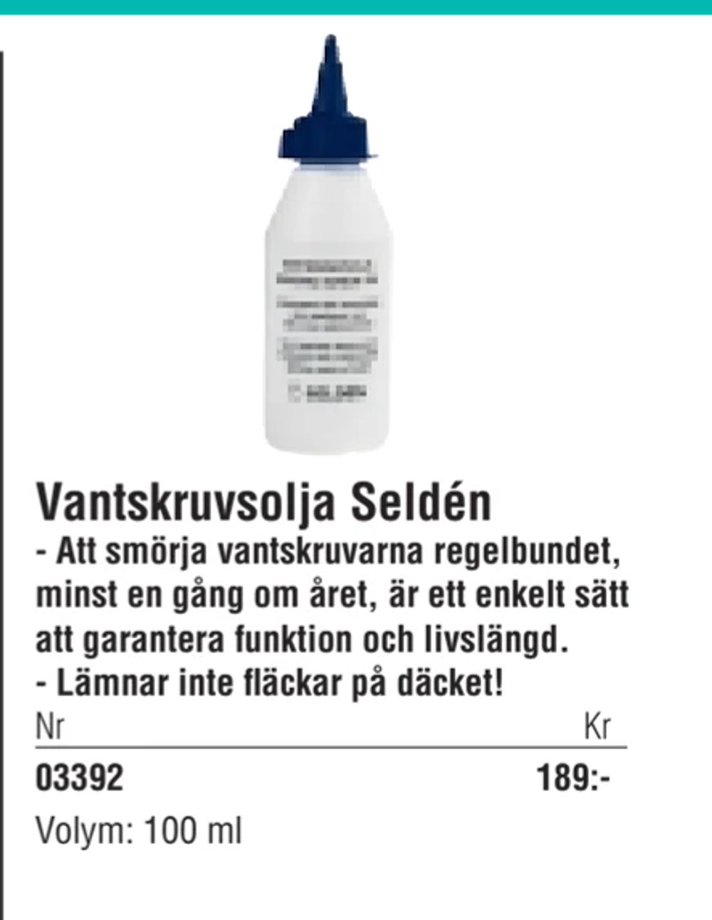 Erbjudanden på Vantskruvsolja Seldén från Erlandsons Brygga för 189 kr