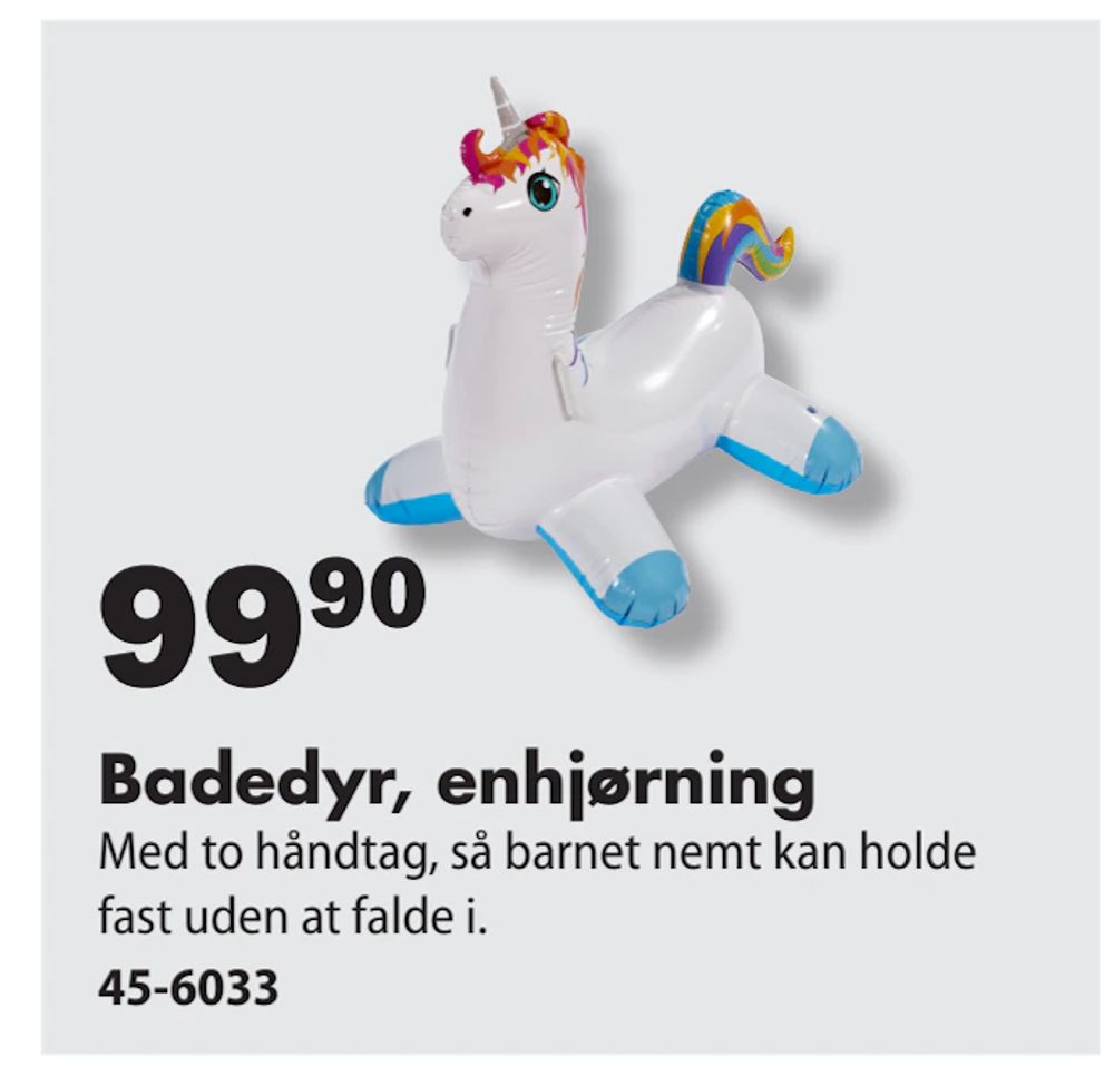 Tilbud på Badedyr, enhjørning fra Biltema til 99,90 kr.