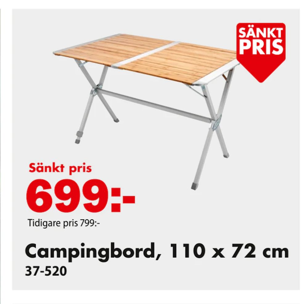 Erbjudanden på Campingbord, 110 x 72 cm från Biltema för 699 kr
