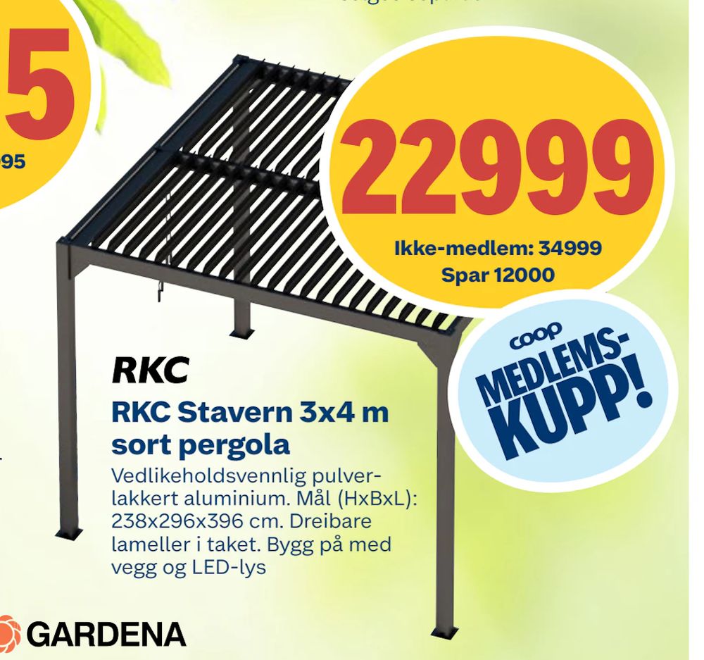 Tilbud på RKC Stavern 3x4 m sort pergola fra Coop Byggmix til 34 999 kr