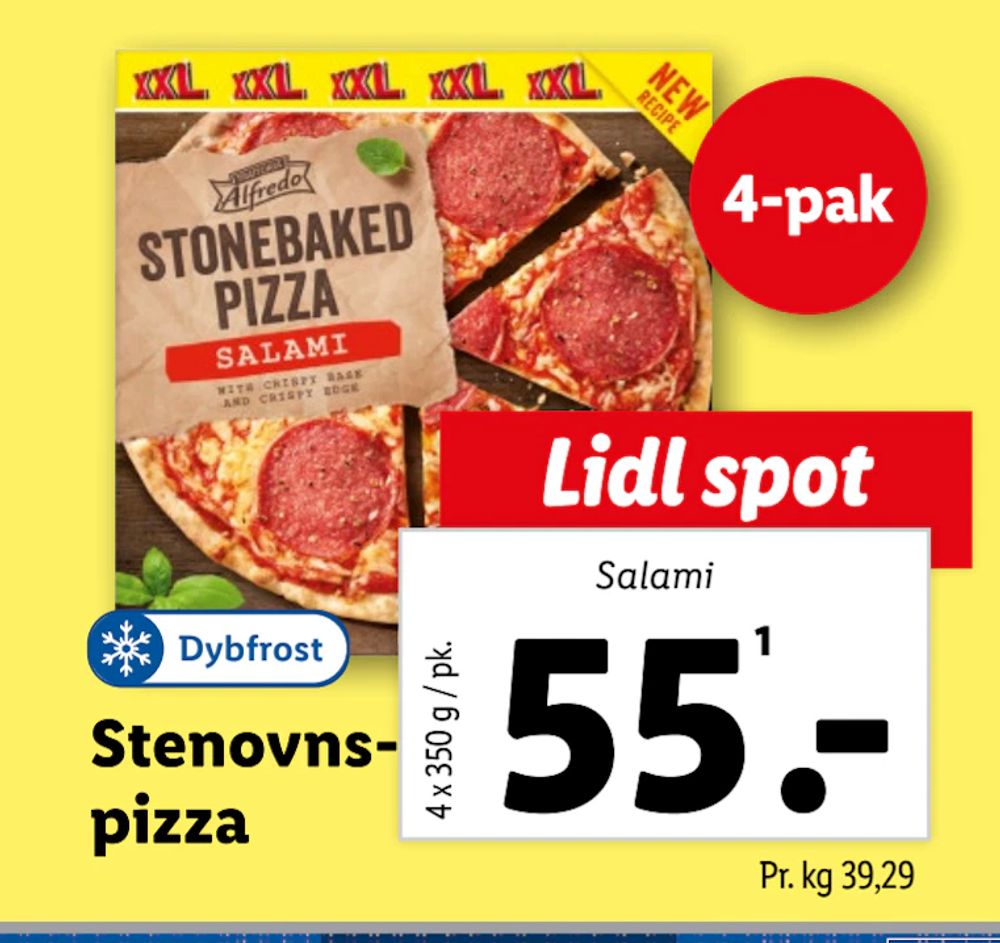 Tilbud på Stenovnspizza fra Lidl til 55 kr.