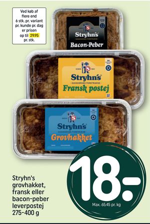 Stryhn's grovhakket, fransk eller bacon-peber leverpostej 275-400 g