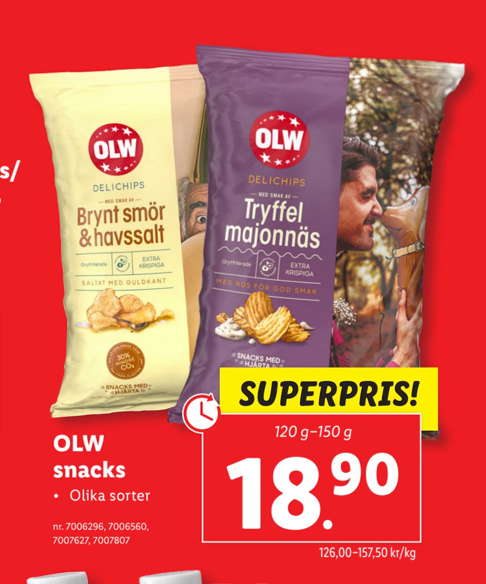Erbjudanden på OLW snacks från Lidl för 18,90 kr
