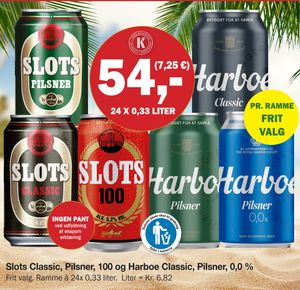 Slots Classic, Pilsner, 100 og Harboe Classic, Pilsner, 0,0 %