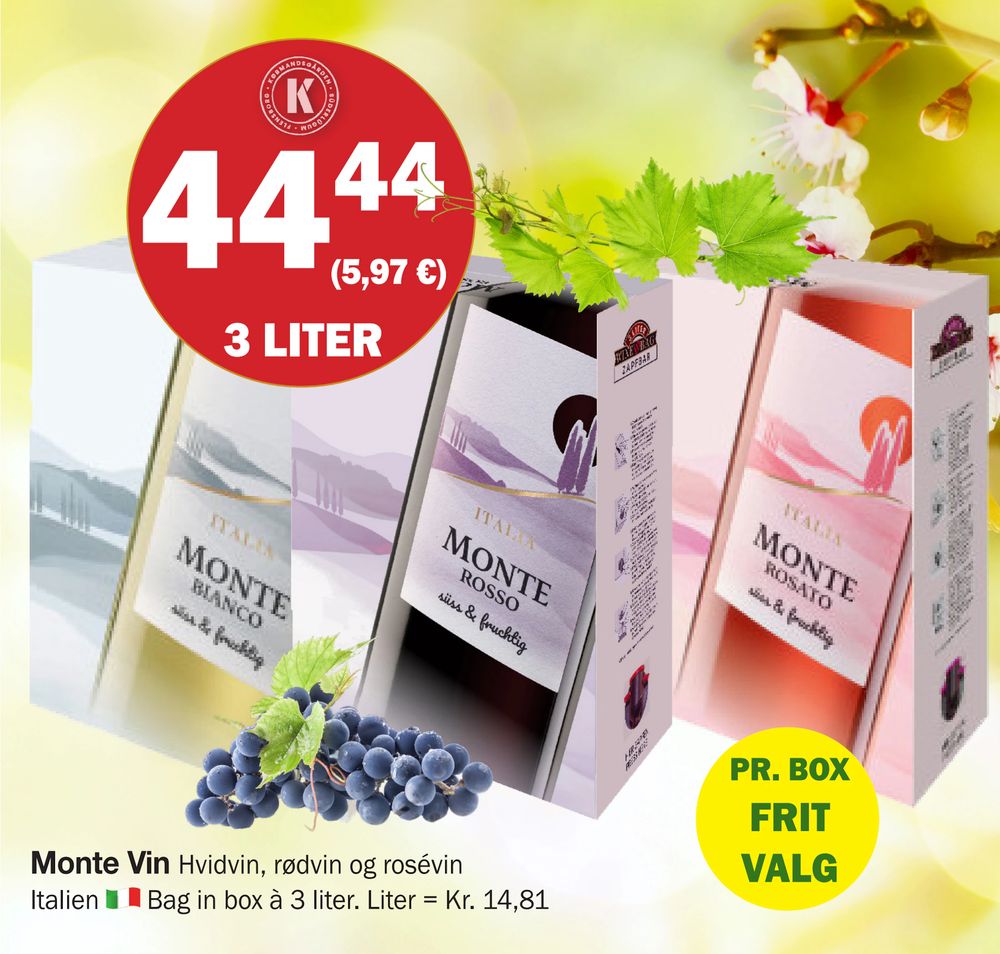 Tilbud på Monte Vin fra Købmandsgården til 44,44 kr.