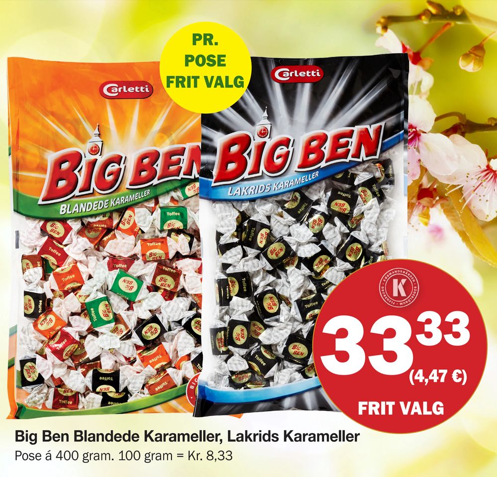 Tilbud på Big Ben Blandede Karameller, Lakrids Karameller fra Købmandsgården til 33,33 kr.
