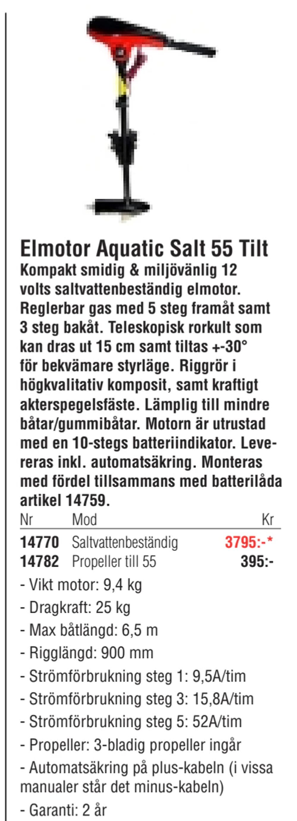 Erbjudanden på Elmotor Aquatic Salt 55 Tilt från Erlandsons Brygga för 3 795 kr