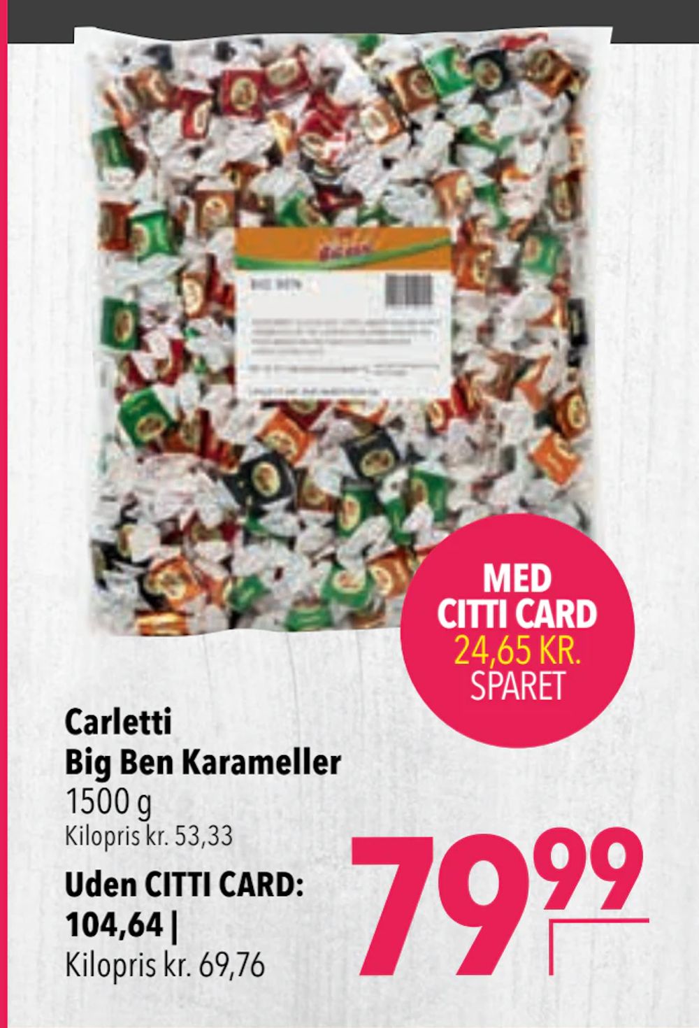 Tilbud på Carletti Big Ben Karameller fra CITTI til 104,64 kr.