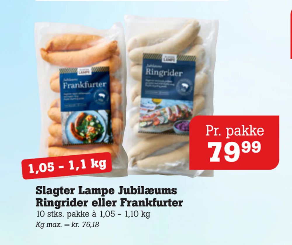 Tilbud på Slagter Lampe Jubilæums Ringrider eller Frankfurter fra Poetzsch Padborg til 79,99 kr.