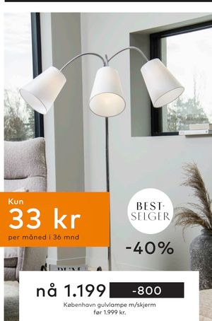 København gulvlampe m/skjerm