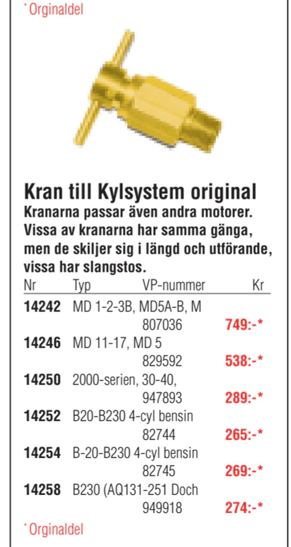 Erbjudanden på Kran till Kylsystem original från Erlandsons Brygga för 289 kr