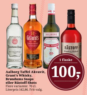 Aalborg Taffel Akvavit, Grant’s Whisky,