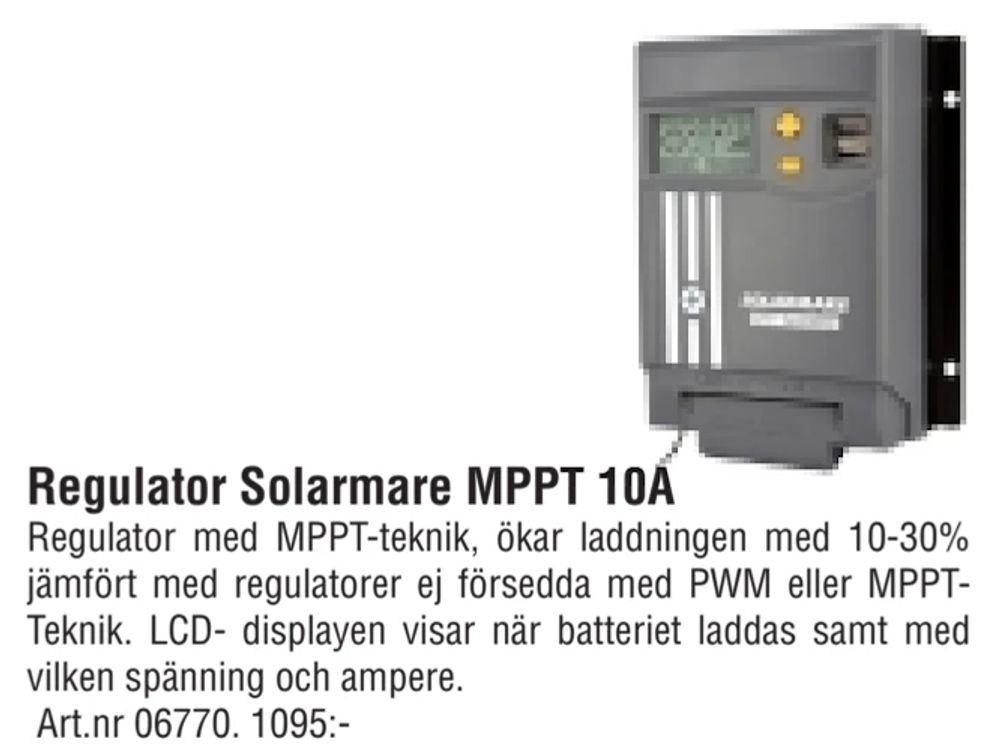 Erbjudanden på Regulator Solarmare MPPT 10A från Erlandsons Brygga för 1 095 kr