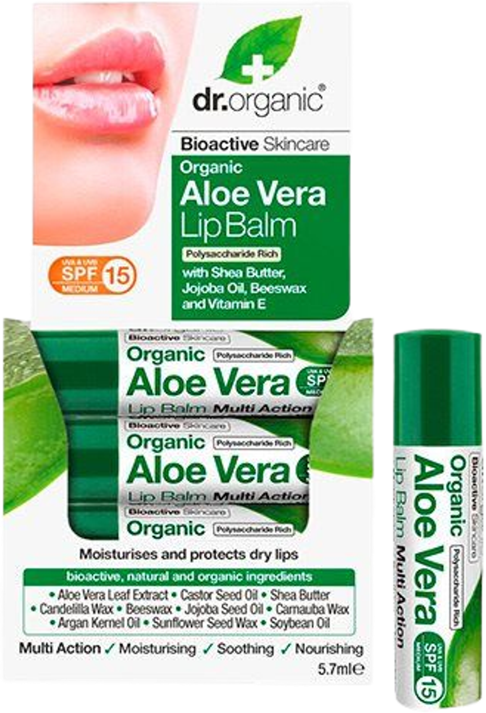 Tilbud på Lip balm Aloe Vera (Dr. Organic) fra Helsam til 40 kr.