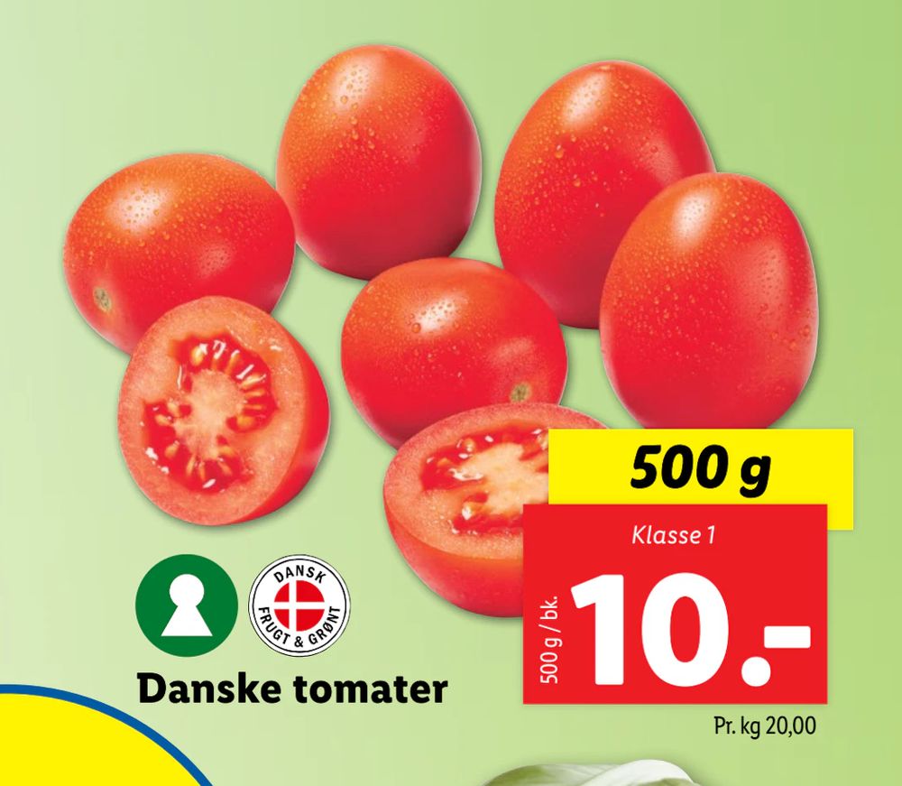 Tilbud på Danske tomater fra Lidl til 10 kr.