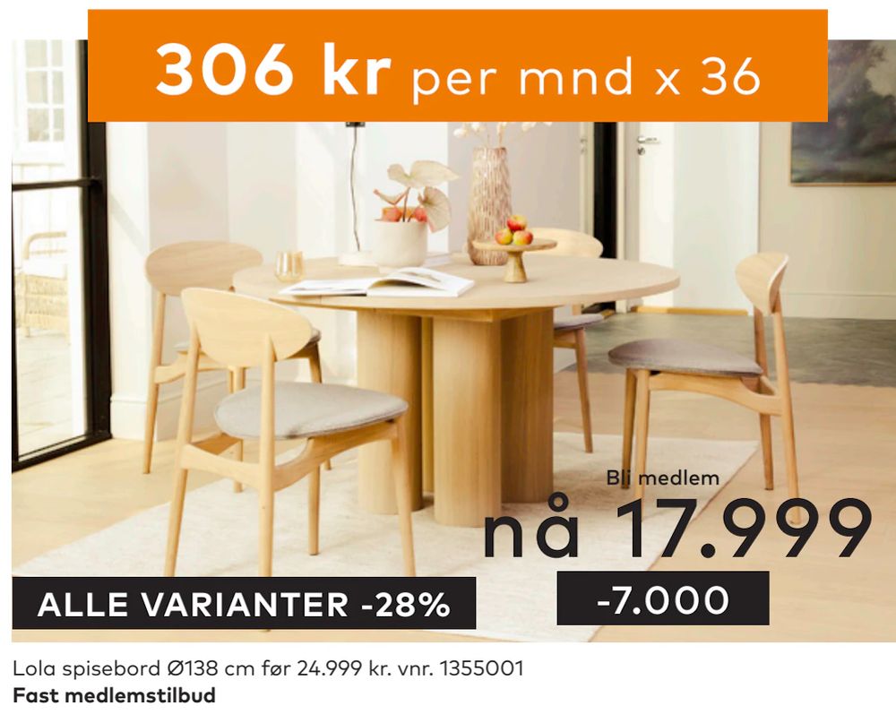Tilbud på Lola spisebord Ø138 cm fra Skeidar til 24 999 kr