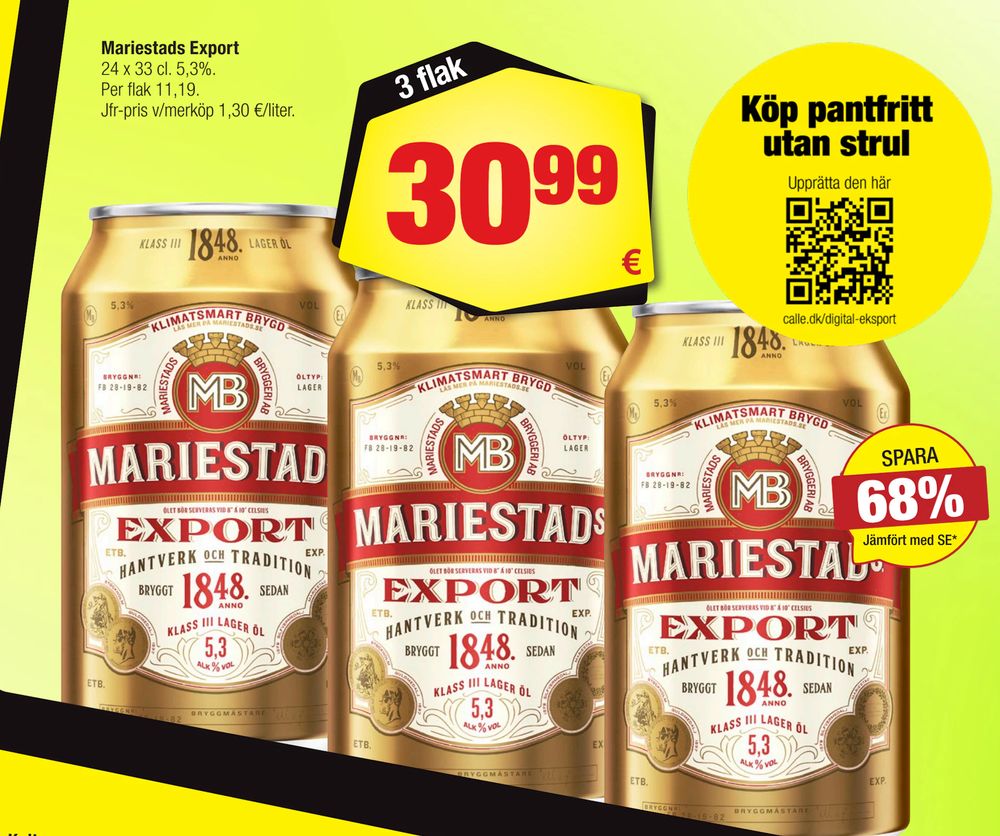 Erbjudanden på Mariestads Export från Calle för 30,99 €